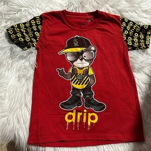 Fresh Laundry Boys Graphic T-Shirt Red Yellow Drip Bear Crew Neck Tee Sz 5/6